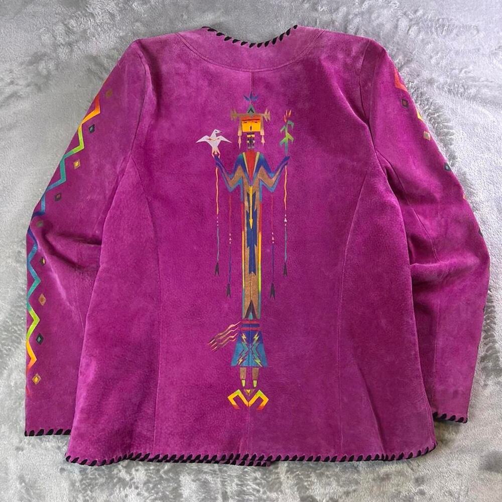 Vintage One of a Kind “Char of Santa Fe” Hand Painted Suede Jacket M concho - Picture 2 of 8